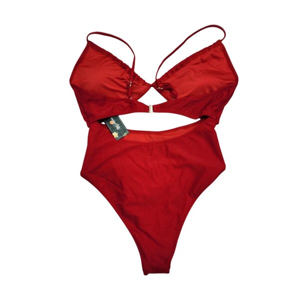 Red Cutout One-Piece Swimsuit Adjustable Straps Blooming Lily Womens Size L - Picture 5 of 5